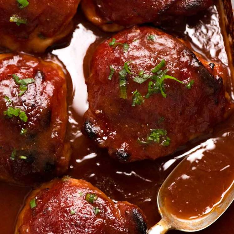 Photo of Oven Baked Barbecue Chicken with Barbecue Sauce in baking dish